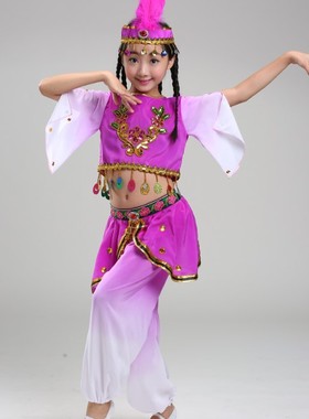儿童布谷鸟表演服新疆维族女舞蹈服舞起幸福鼓演出服少数民族服装