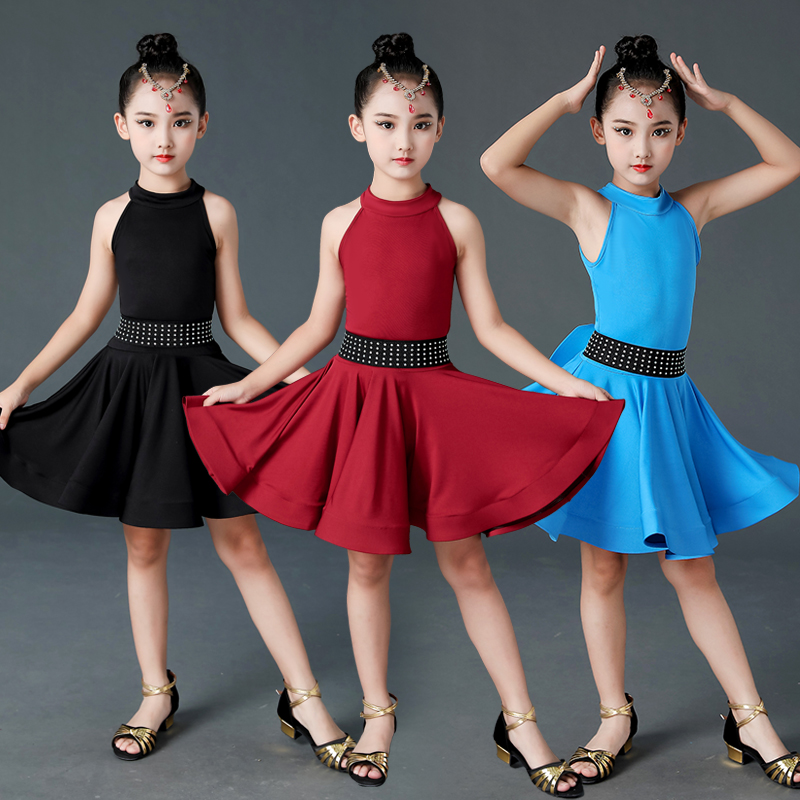 新款夏秋季女童拉丁舞蹈裙少儿练功服儿童表演规定服装无袖连体裙