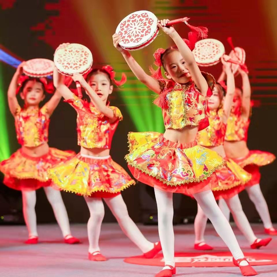 六一儿童节喜庆开门红演出服元旦说唱中国红太平女儿鼓秧歌表演服