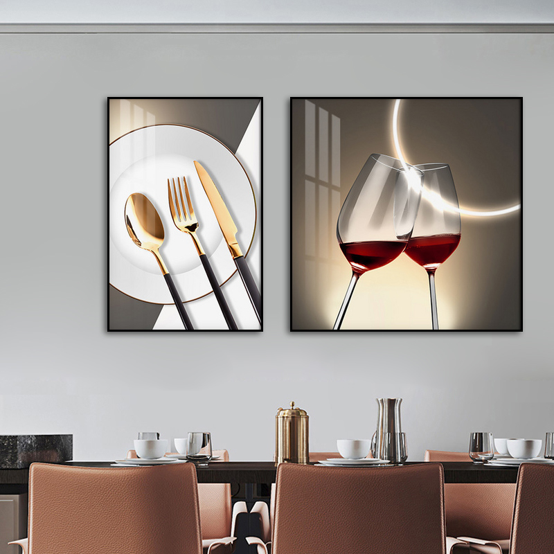 现代餐厅双联套画抽象晶瓷装饰画酒杯客厅挂画创意组合轻奢静物
