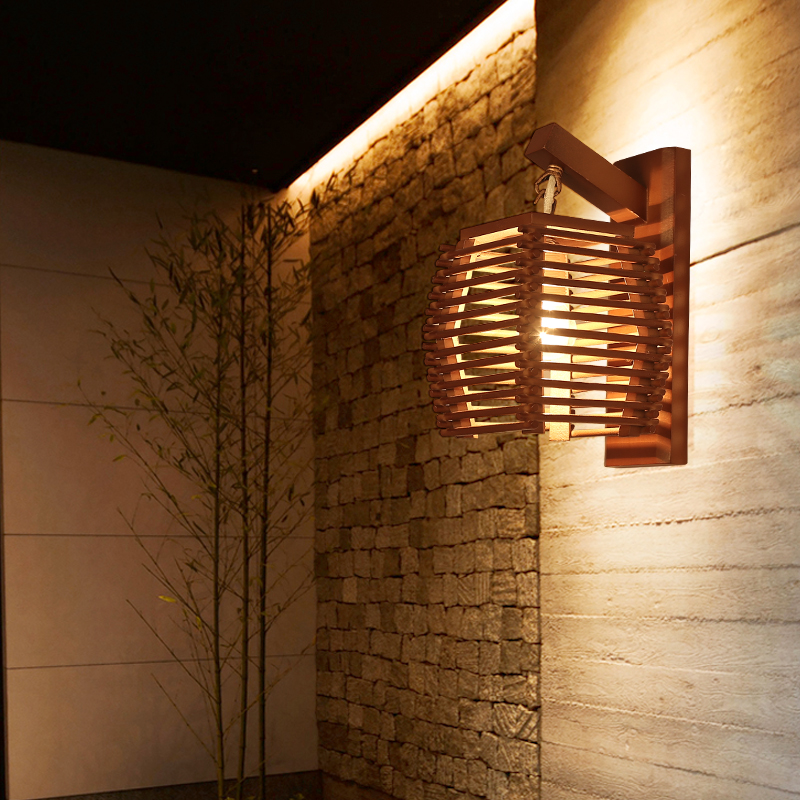 中式餐厅墙壁灯客厅卧室床头原木灯楼梯走廊过道古典怀旧实木壁灯