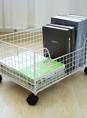 书包置物架带轮收纳筐桌下可移动收纳神器学生文具书籍整理篮
