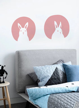 呆萌兔子儿童房墙贴画书房卧室 温馨壁纸贴画卡通动物装饰贴纸
