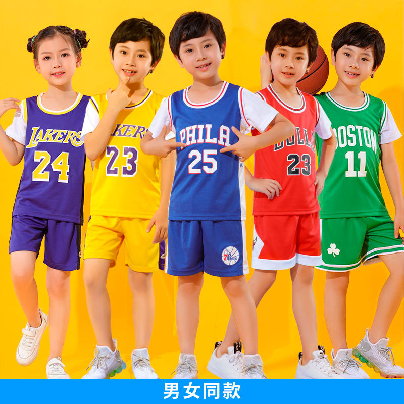 儿童篮球服套装男女童假2件幼儿园表演服詹姆斯短袖欧文科比球衣