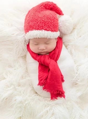 影楼儿童摄影服装宝宝拍照裹布围巾婴儿圣诞帽主题雪人造型套装