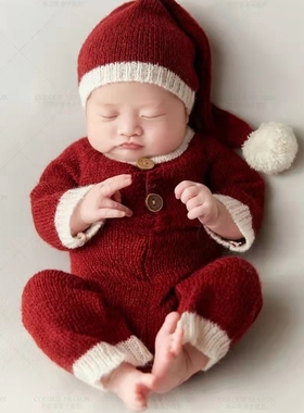 新款儿童摄影主题服装圣诞节婴儿满月百天照宝宝艺术照拍照针织服