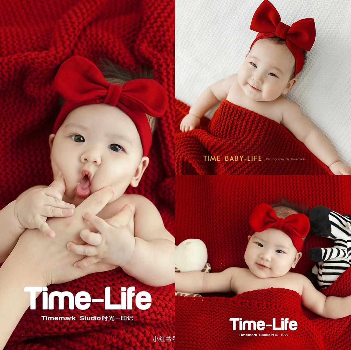 红色喜庆拍照帽子毯子新年儿童摄影服装影楼新生儿满月拜年主题