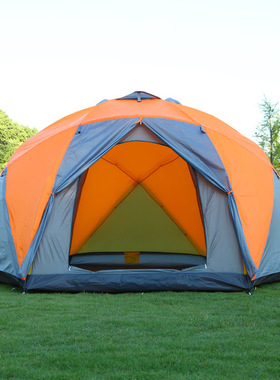 热卖超大双层3开门6角半球形帐篷 10人手动 户外野营防风防暴雨