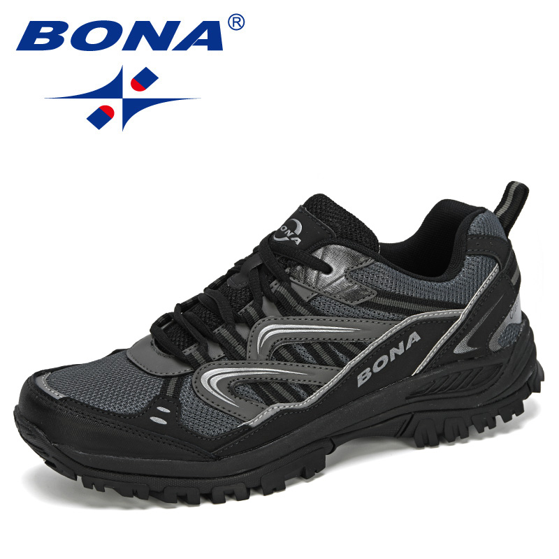 BONA跑步鞋男秋冬季户外徒步网面鞋透气男士跑鞋登山鞋反光运动鞋