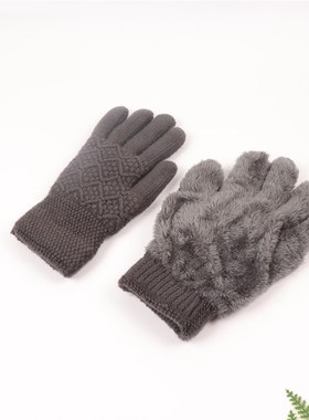 毛线手套男冬天双层加厚加绒防寒保暖户外骑车外卖韩版针织仿羊绒