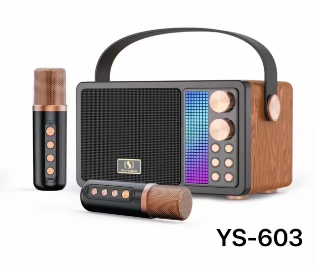 新款手提蓝牙音箱YS603双无线麦克风户外便携RGB插卡音响手机K歌