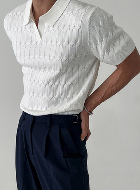 夏季新款针织Polo衫男装短袖休闲半袖翻领T恤ins潮牌高端修身上衣