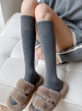 烟灰色小腿袜女秋冬加厚羊毛咖啡色堆堆袜加绒保暖JK米白色中筒袜