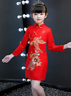 儿童旗袍红色女装宝宝中国风拜年服女童新年中式唐装2024新款春秋
