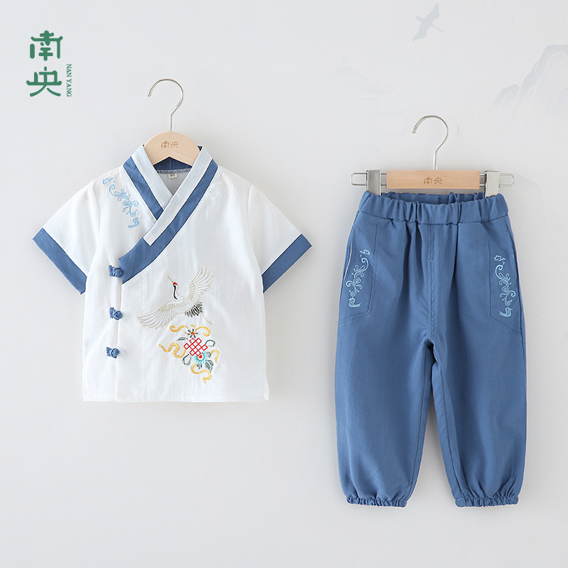 中式儿童唐装男童汉服夏季薄款宝宝古装帅气小男孩中国风短袖演出