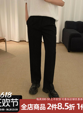 阿茶与阿古黑色直筒西裤男春季新款垂坠高级感显腿长宽松休闲裤子