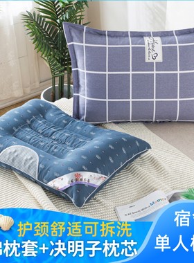 枕头决明子枕芯加带纯棉枕套套装学生宿舍单人专用小号护颈男家用