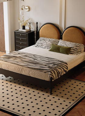 法式复古软包床中古风黑色现代简约实木床1米8美式双人主卧大床