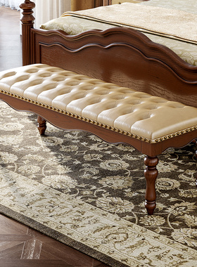 美式轻奢实木床尾凳简美乡村风格现代简约卧室成套家具床榻长凳