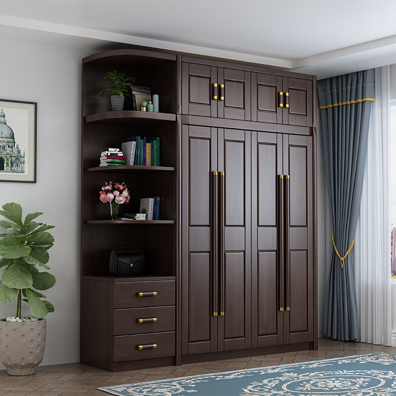 。新中式实木衣柜中国风卧室成套家具三四五门组合简约现代衣橱转