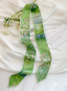 春夏季百搭绿色显气质丝巾小长条女发带绑包包飘带装饰领巾配衬衣