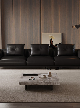 新款直排真皮沙发意式极简客厅别墅大平层头层牛皮设计师皮艺沙发