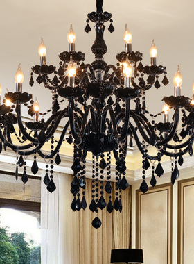 欧式客厅吊灯复古餐厅黑色水晶灯现代大气卧室灯具创意家用书房灯