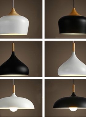 北欧吊灯创意个性单头简约现代LED餐饮吧台饭厅书房铁艺锅盖灯罩