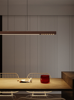 餐厅吊灯实木一字长条意式极简现代轻奢中古吧台新中式餐桌茶室灯