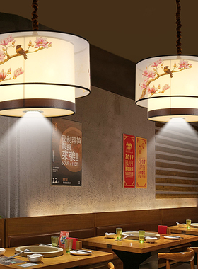 新中式仿古中国风茶楼餐厅阳台火锅店包间过道走廊中国风羊皮吊灯