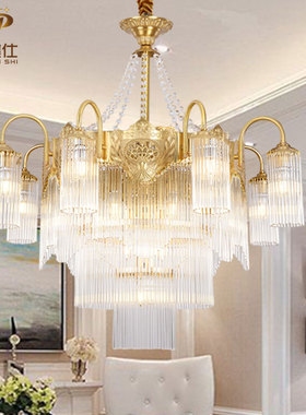 欧式全铜吊灯法式客厅卧室餐厅水晶灯轻奢别墅复式楼梯创意铜灯具