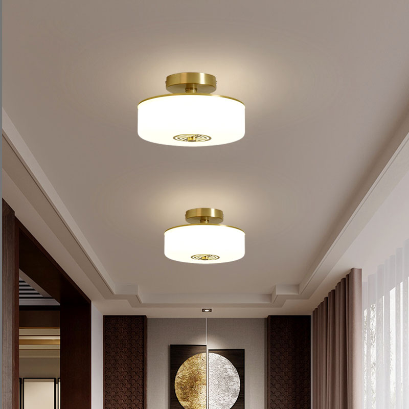 新中式走廊过道小吸顶灯LED中国风阳台玄关门厅简约现代全铜灯具