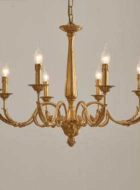 法式吊灯简约复古别墅客厅书房卧室餐厅灯具欧式美式轻奢全铜灯饰