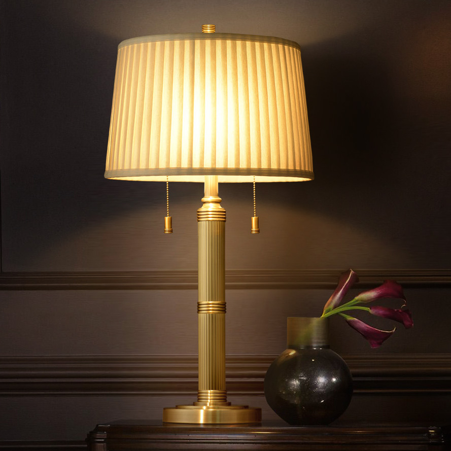 时尚轻奢铜柱台灯 欧式浪漫卧室床头灯 创意复古铜灯简约装饰美式
