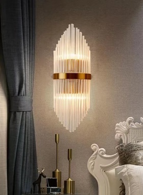 全铜轻奢水晶壁灯过道电视背景墙灯北欧式后现代客厅卧室床头灯