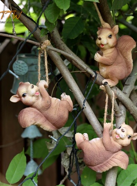 顽皮的松鼠花园挂饰仿真动物树脂创意工艺品阳台庭院户外造景摆件