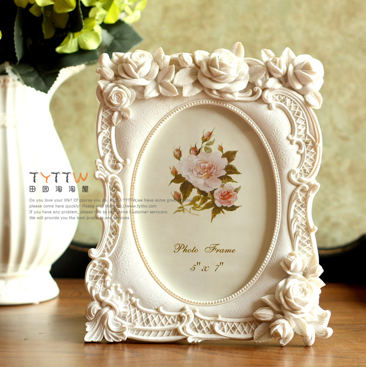 树脂经典像框 纯白色玫瑰之约装饰像框欧式结婚纱照相框相架
