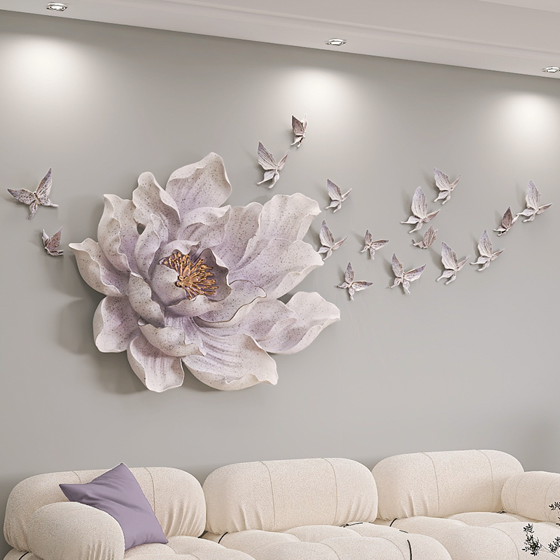 客厅墙面装饰背景墙挂件创意奶油风挂饰浮雕立体花玄关墙上装饰品