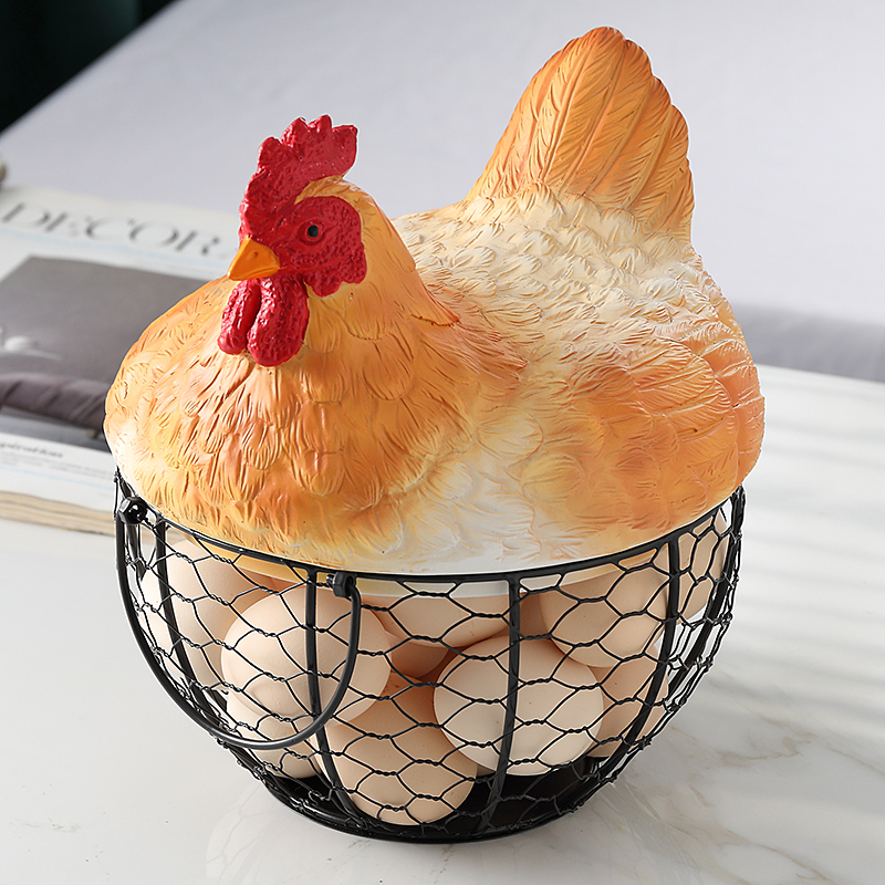 母鸡鸡蛋篮水果篮大蒜土豆杂物蓝树脂厨房装饰创意母鸡收纳铁编篮