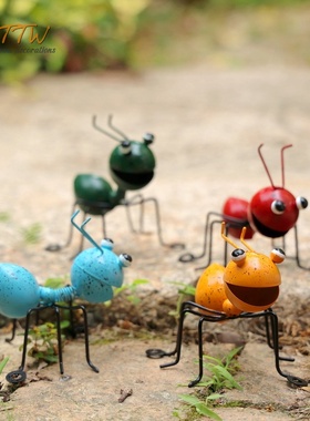 花园庭院乡村卡通装饰田园黄色蓝色动物蚂蚁摆件客厅桌面创意道具