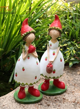 外贸美式乡村甜美姐妹草莓庭院入户花园落地装饰摆件布景装饰