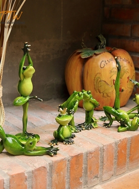 美式乡村 可爱造型瑜伽青蛙摆件 花园摆件儿童房