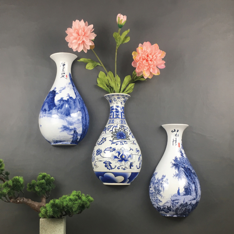 创意禅意现代中式陶瓷装饰花瓶家居饰品过道玄关壁饰壁挂瓶花盆