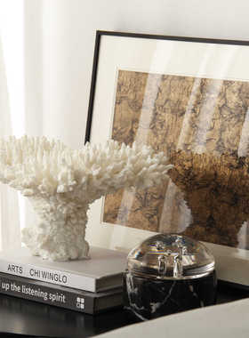 仿真珊瑚意式轻奢样板间床头柜书柜书架艺术摆件装饰画创意香薰