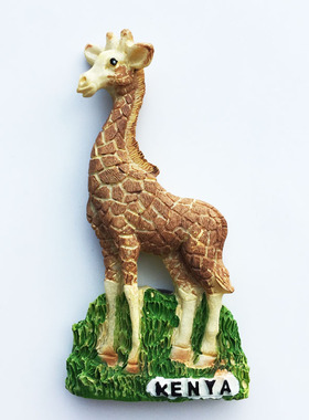 非洲肯尼亚创意旅游纪念手工彩绘工艺品立体长颈鹿磁铁冰箱贴礼物