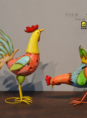 铁艺彩绘大公鸡模型客厅餐厅可爱动物家居装饰品工艺品礼品摆件