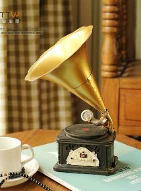简约欧式复古唱片机 酒吧家居工艺品摆件咖啡厅装饰品留声机模型