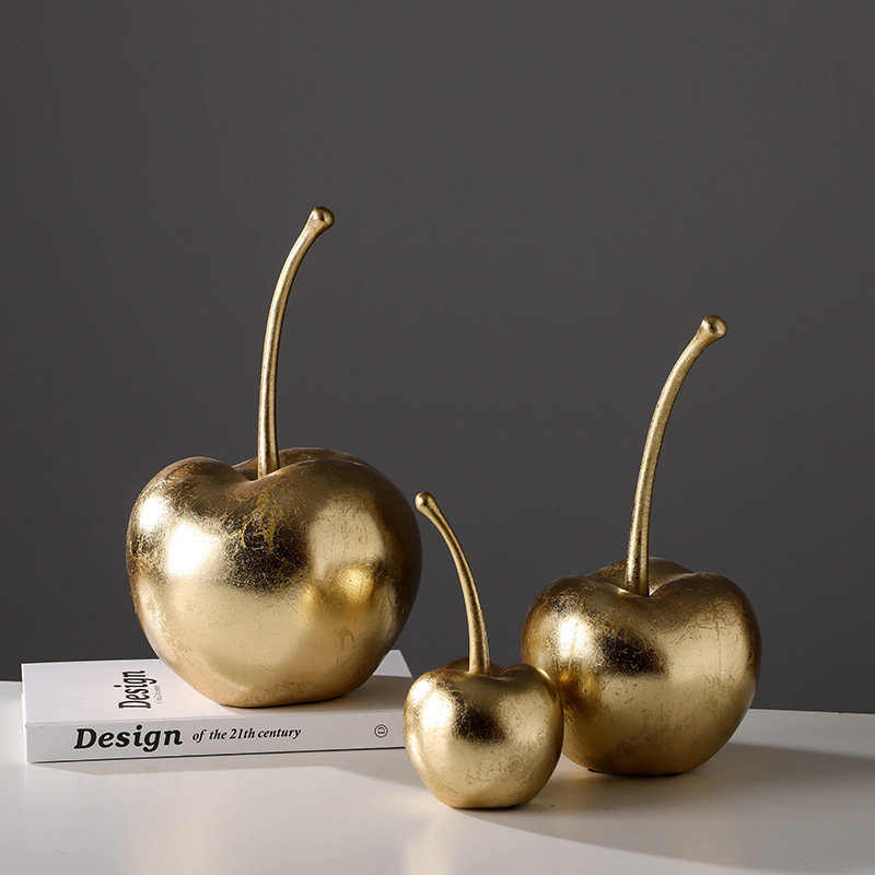 现代美式轻奢创意金色苹果车厘子样板间客厅玄关大号雕塑装饰摆件