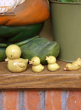 zakka彩色陶瓷工艺品可爱动物小黄鸭妈妈和孩子桌面摆件盆景装饰