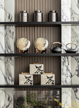 【八度空间】新中式样板间书房书柜展示柜茶具茶饼盆景装饰摆件